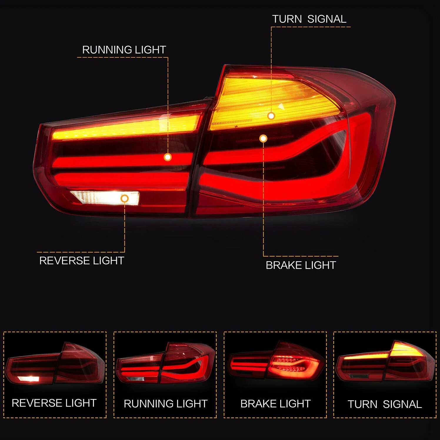New High Quality RED LED Taillights Sequential Turn Signal for 2012-2018 for 3 Series F30